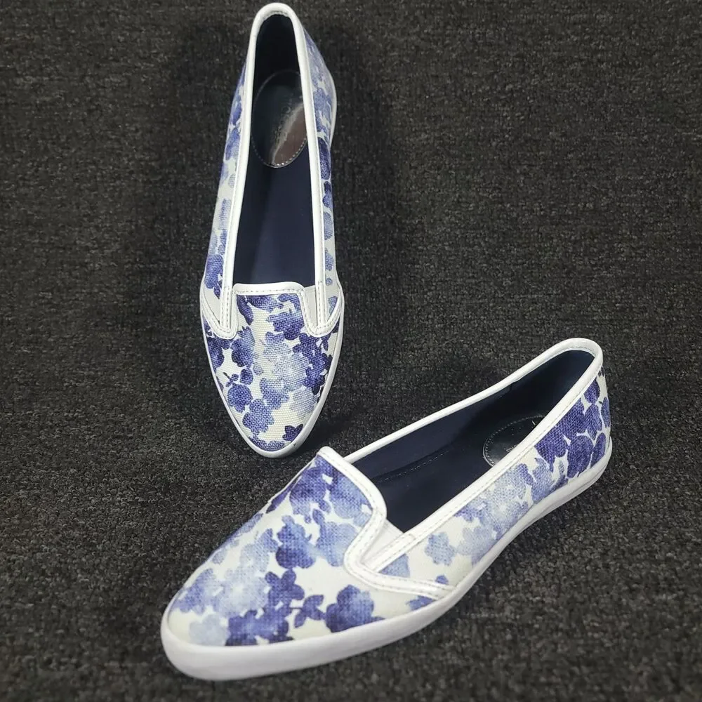 Michael Kors Size 7.5M  Flats Slip On Canvas Shoes Blue White Floral Print - Picture 3 of 9